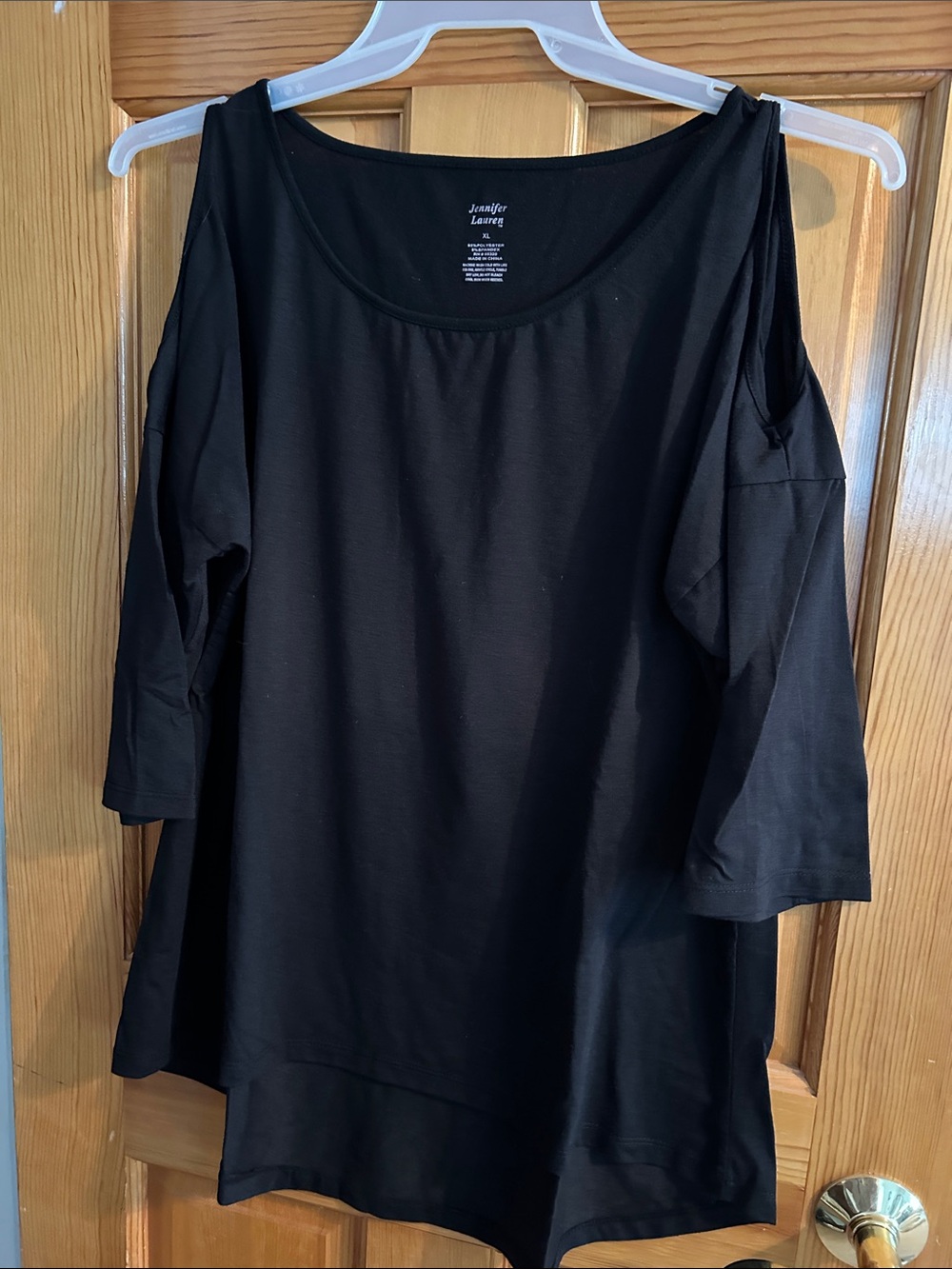 Jennifer Lauren Black Cold-Shoulder Long Sleeve Tee